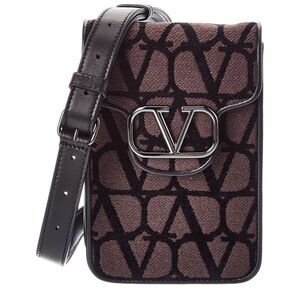 Valentino Vlogo Toile Iconographe Canvas & Leather Smartphone Case, Brown